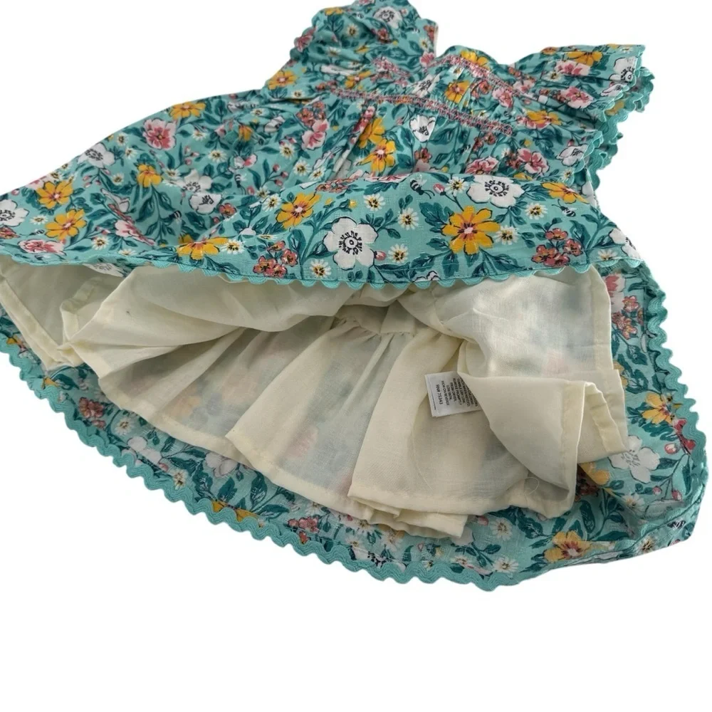 NWT Tommy Bahama Teal Blue Yellow Floral Scallop Flowy Dress & Headband 18 Month